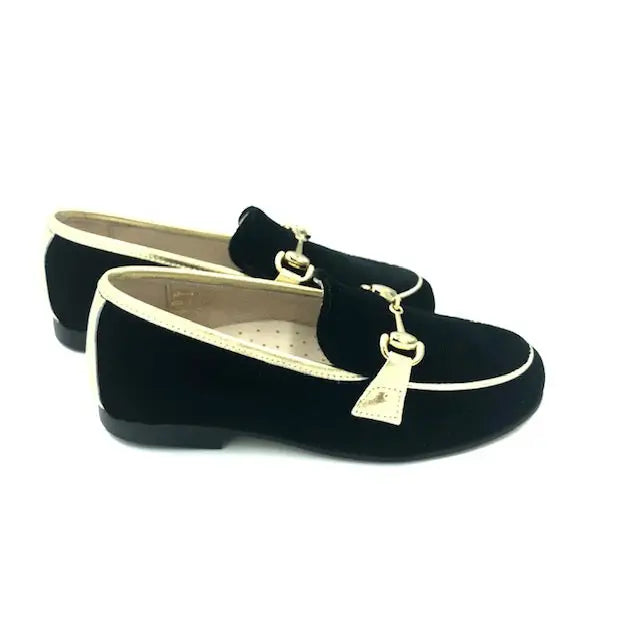 Hoo black gold velvet chain loafer 3076 *size 22 - girls