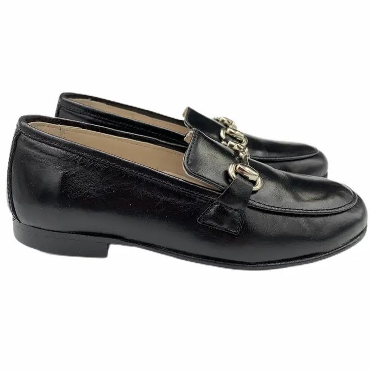 Hoo black leather chain loafer 3076 - girls