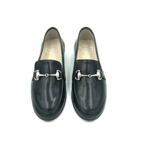 Hoo black leather chain loafer 3076 - girls