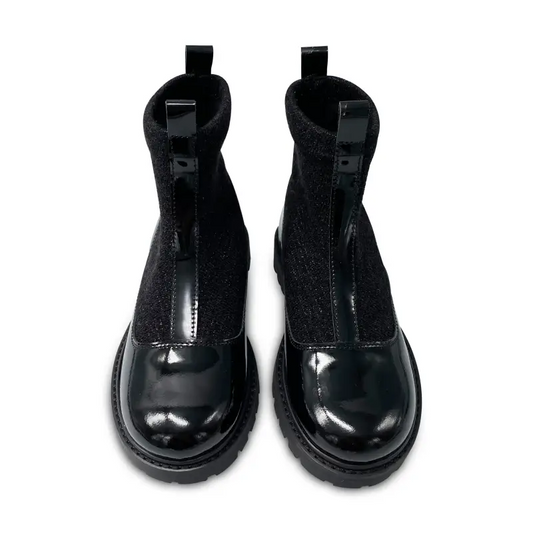 Hoo black patent slip on sock bootie 3259 - girls