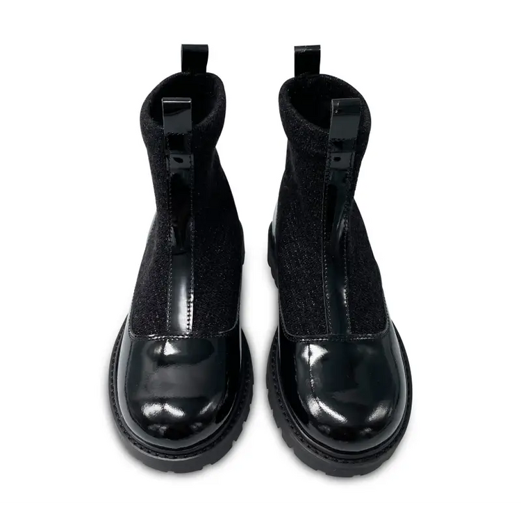 Hoo black patent slip on sock bootie 3259 - girls