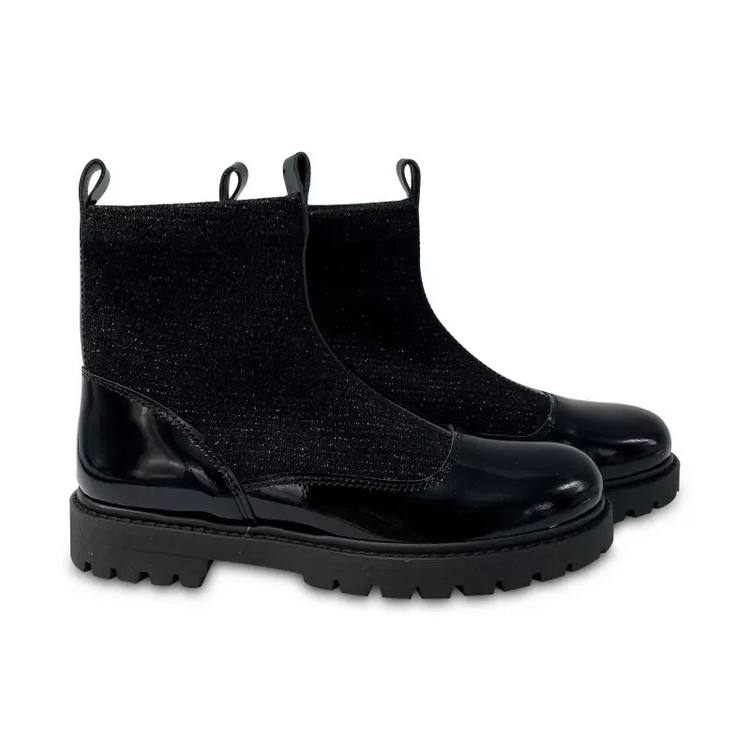 Hoo black patent slip on sock bootie 3259 - girls