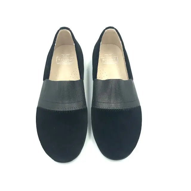 Hoo black velvet elastic slip on dress shoe 3056 - girls