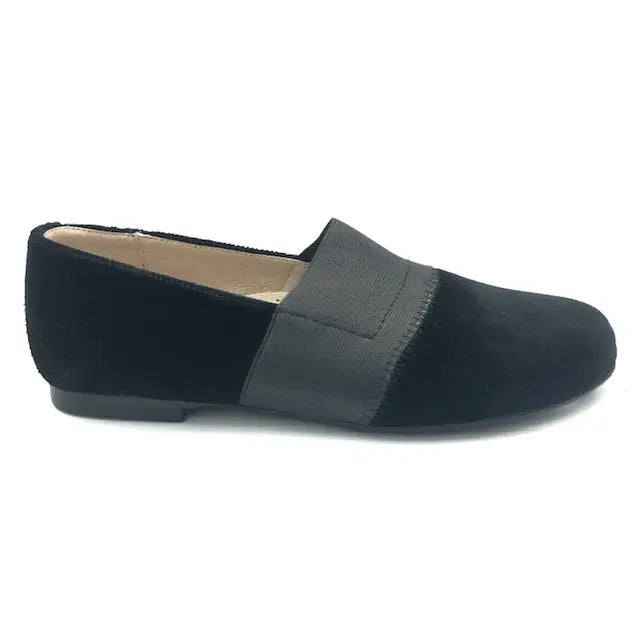 Hoo black velvet elastic slip on dress shoe 3056 - girls
