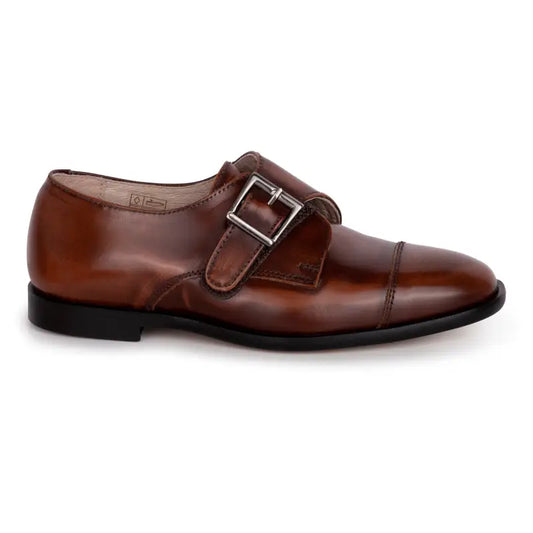 Hoo brown hi shine monk strap dress shoe *imperfect - boys