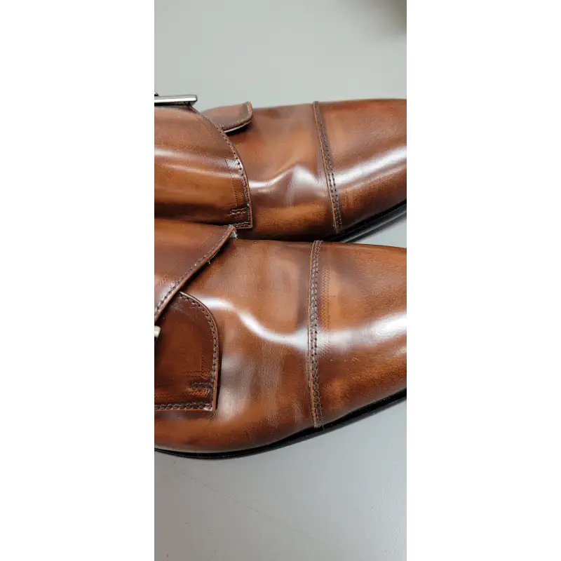 Hoo brown hi shine monk strap dress shoe *imperfect - boys