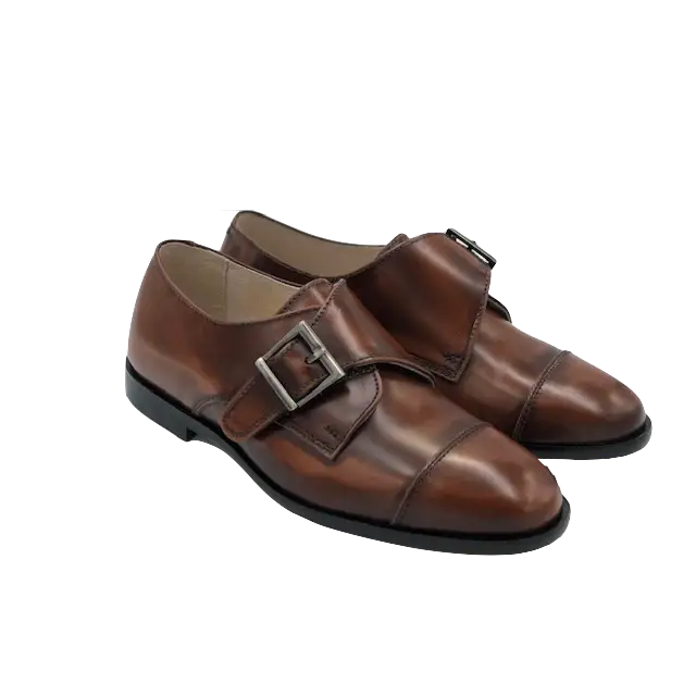 Hoo brown hi shine monk strap dress shoe *imperfect - boys