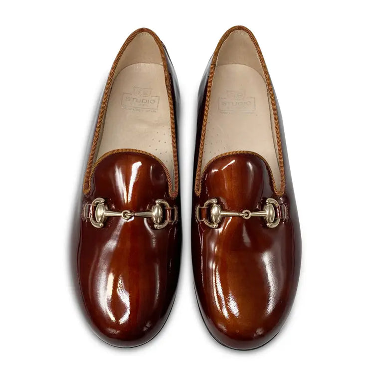Hoo brown metallic patent chain smoking slip on 3172 - girls