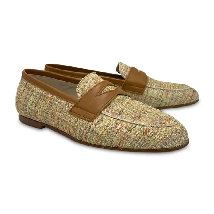 Hoo cognac plaid shimmer penny loafer 2460 - girls
