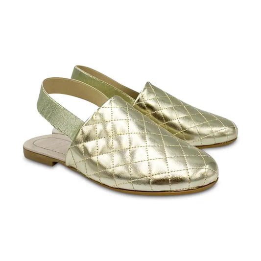 Hoo gold quilted slingback 2433 - girls