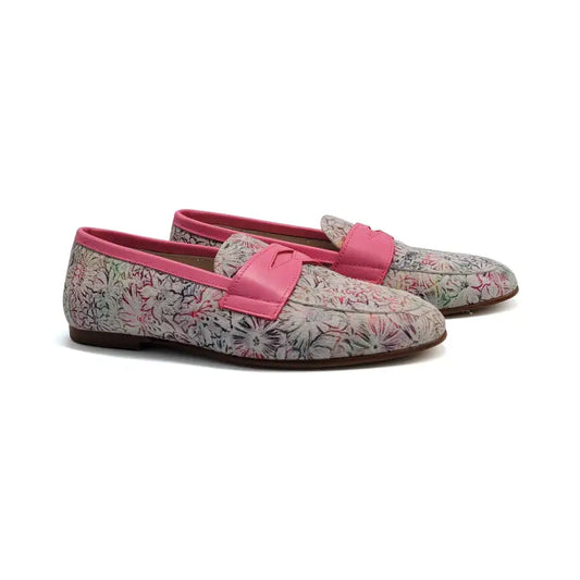 Hoo neon pink floral penny loafer - girls