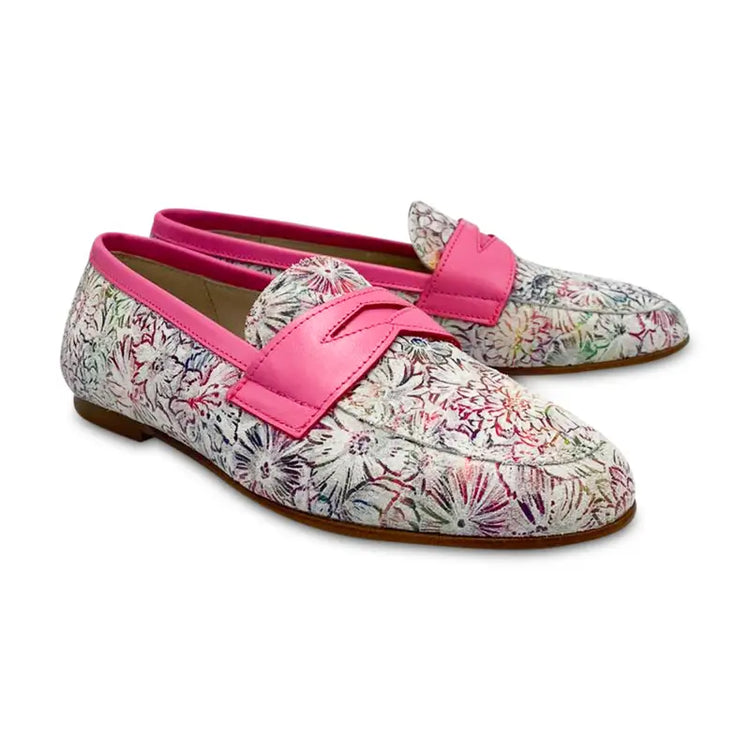 Hoo neon pink floral penny loafer - girls