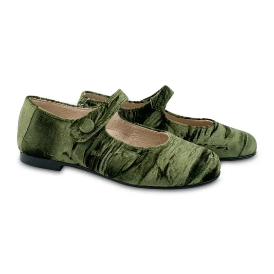 Hoo olive green crushed velvet mary jane 2402 - girls
