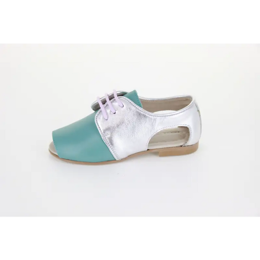 Hoo peep toe lace silver turquoise 2144 - girls