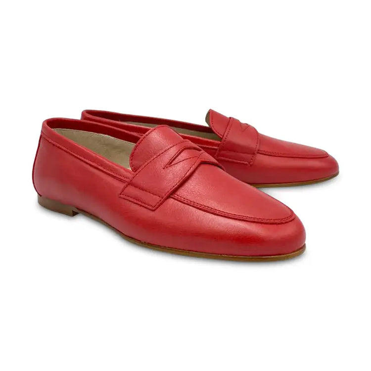 Hoo red leather penny loafer - girls