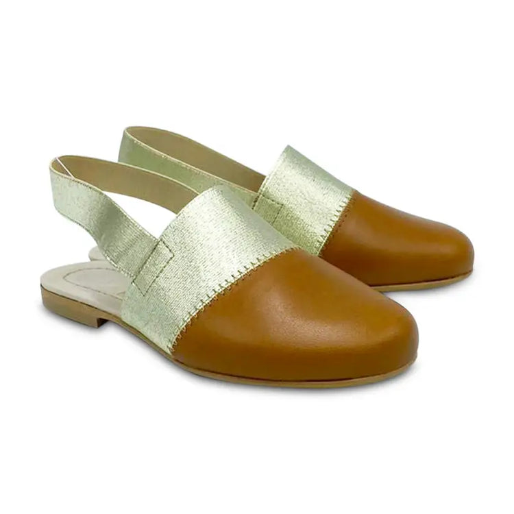 Hoo tan and gold elastic slingback 2406 - girls