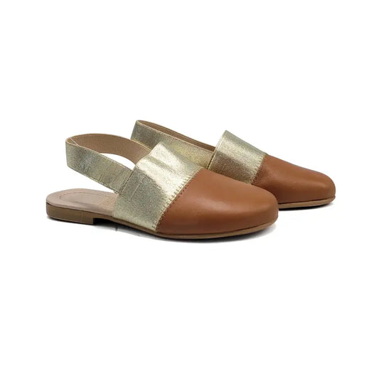 Hoo tan and gold elastic slingback 2406 - girls