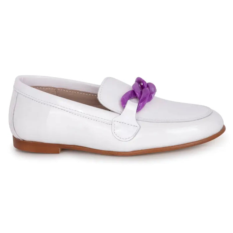 Hoo white patent purple chain loafer - girls
