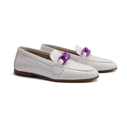 Hoo white patent purple chain loafer - girls
