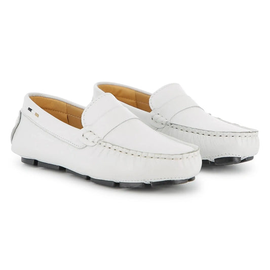 Hugo boss stone white loafer front
