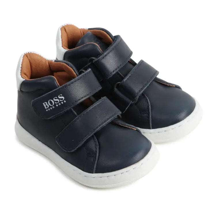 Hugo Boss Navy Blue High Top Velcro Trainers - Boys