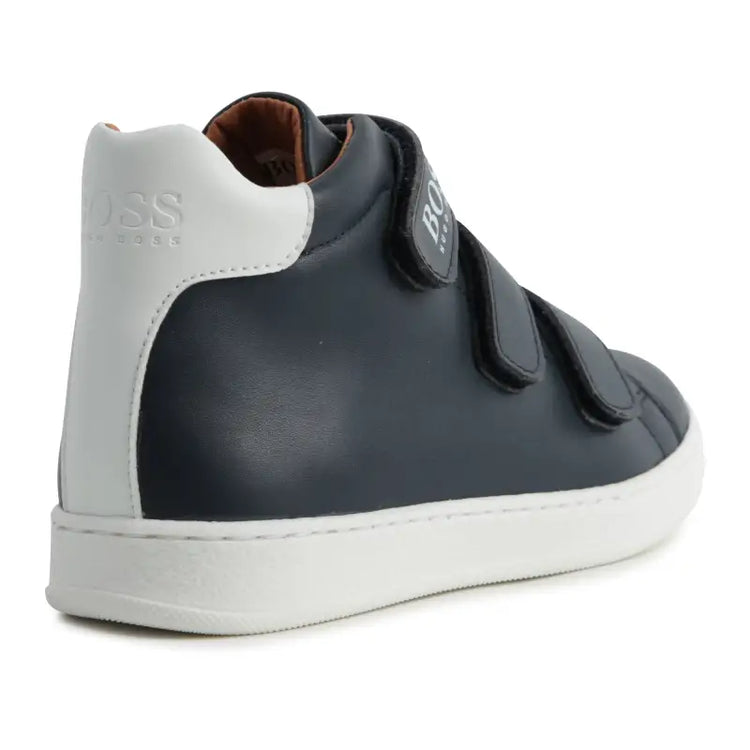 Hugo Boss Navy Blue High Top Velcro Trainers - Boys