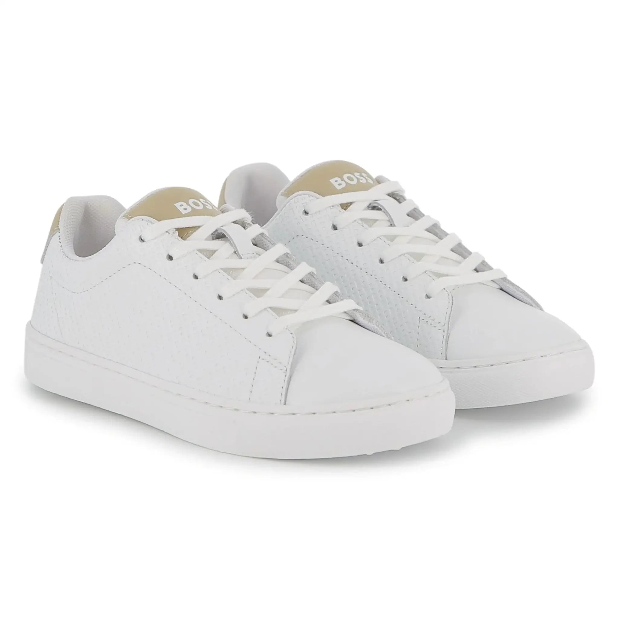 Hugo Boss White Tan Lace Sneaker Kids Casual Lightweight Comfort