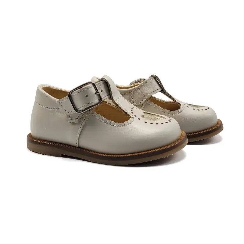 Jolee Ivory Gold Heart T-Strap First Walker - FIRST WALKER