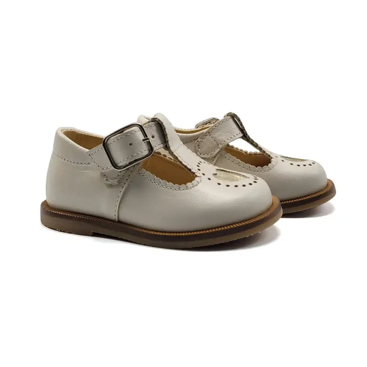 Jolee Ivory Gold Heart T-Strap First Walker - FIRST WALKER