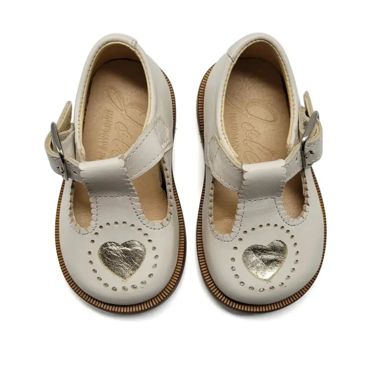 Jolee Ivory Gold Heart T-Strap First Walker - FIRST WALKER