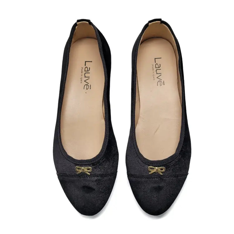 Lauve bella black velvet gold bow ballet flat - ballerina