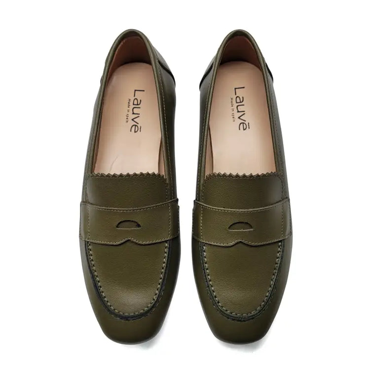 Lauve khaki scalloped penny loafer 2196 - penny loafer