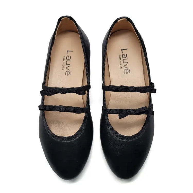 Lauve ruby black leather bow ballerina - slip on dress