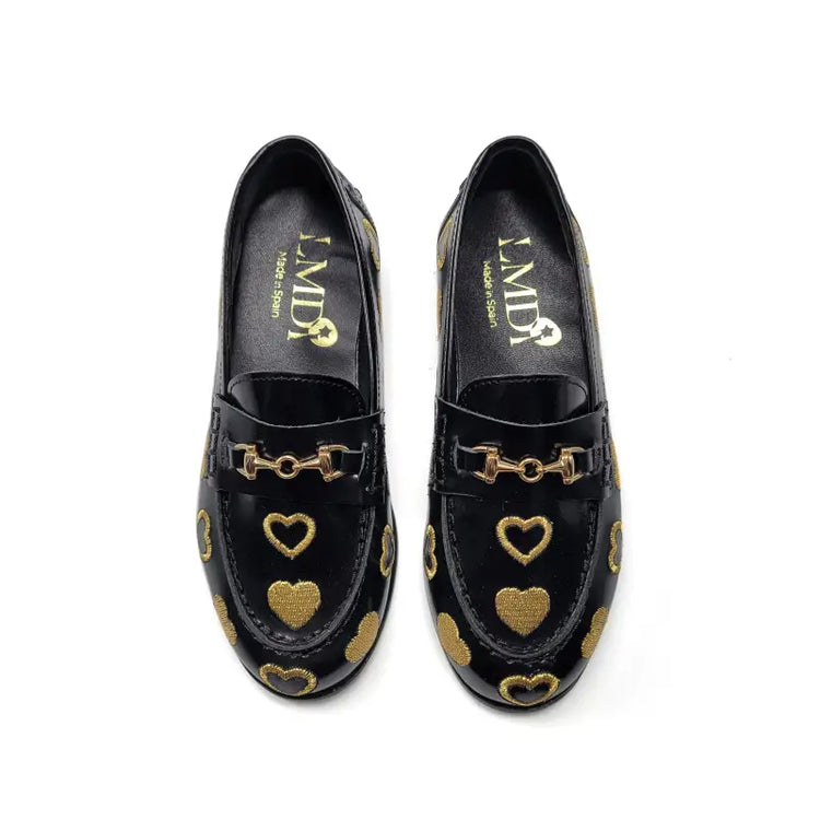 Lmdi black gold heart slip on loafer 102126 - school shoe