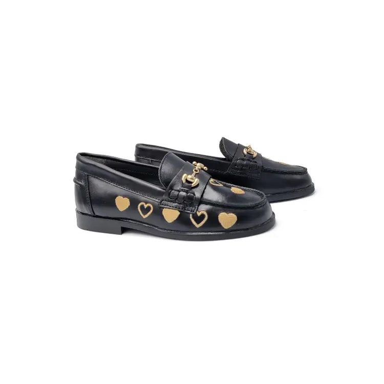 Lmdi black gold heart loafer 102126 - girls