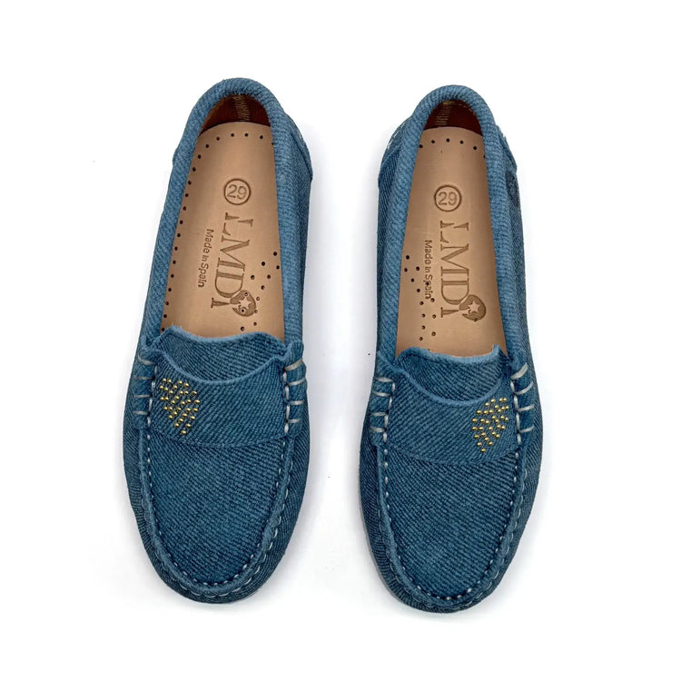 Lmdi denim heart loafer handmade leather shoes fast shipping