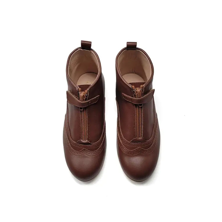 Lmdi mod brown canyon wingtip front zipper bootie - bootie