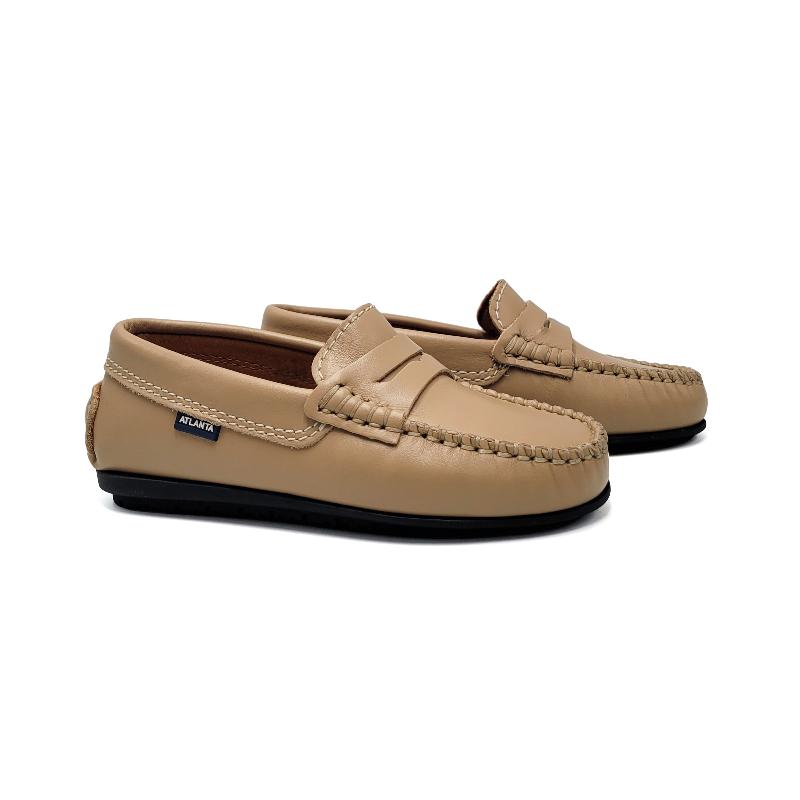 Atlanta Mocassin Beige Smooth Penny Loafer Laced Shoe Inc