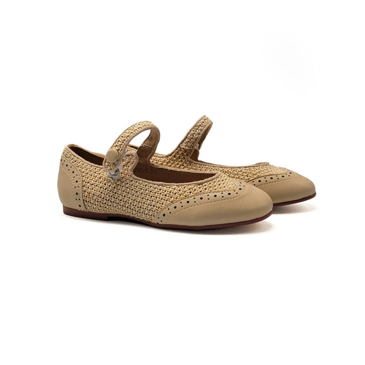 Mary jane Weave Basket Beige Girls