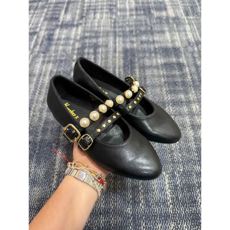 Mamelina black leather embellishment mary jane 1230 31 ballerina