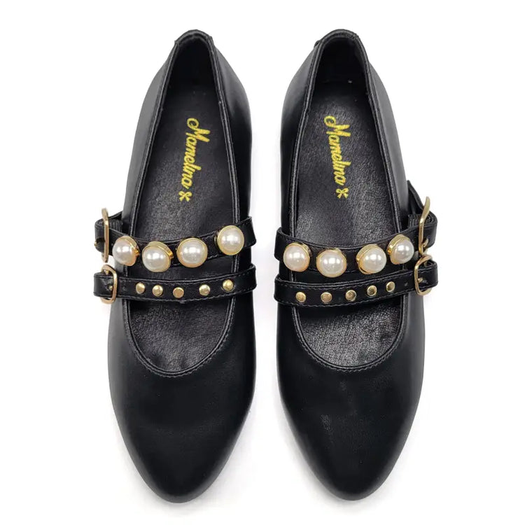Mamelina Black Leather Embellishment Mary Jane 1230