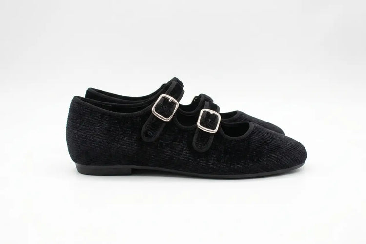 Mamelina black ribbed double strap mary jane | kids fast shipping
