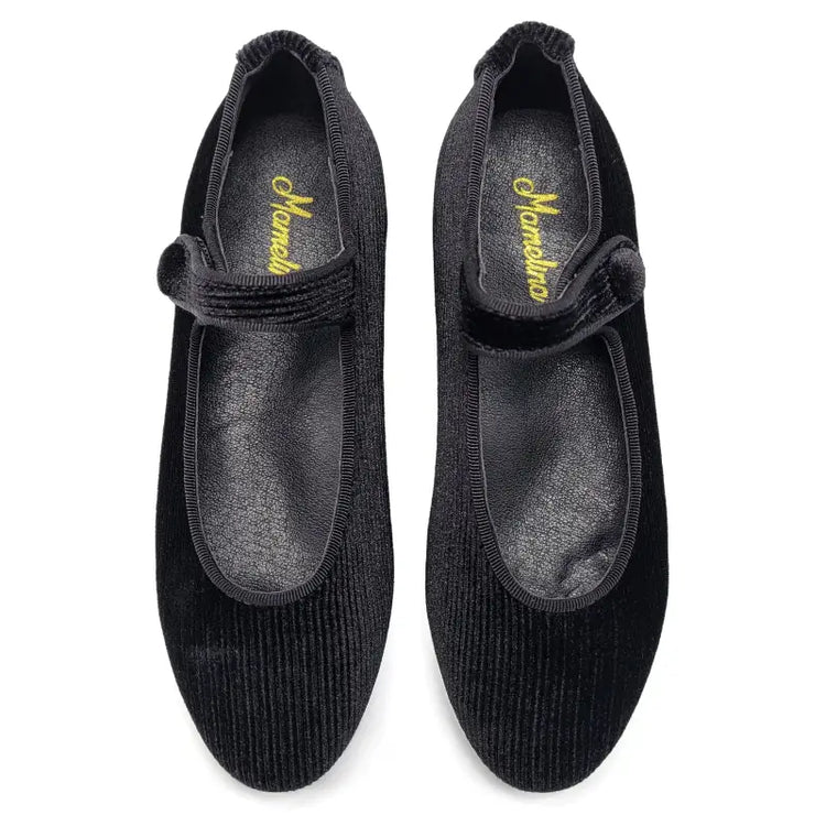 Pair of black shoes with a strap on a white background