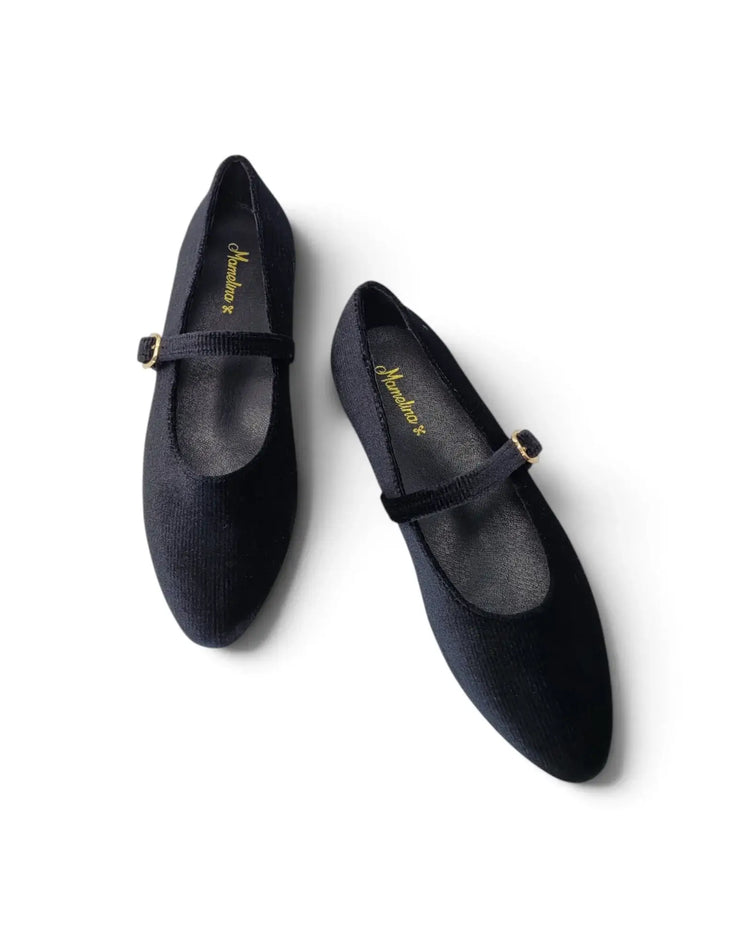 Mamelina black ribbed velvet mary jane 123014 fast shipping