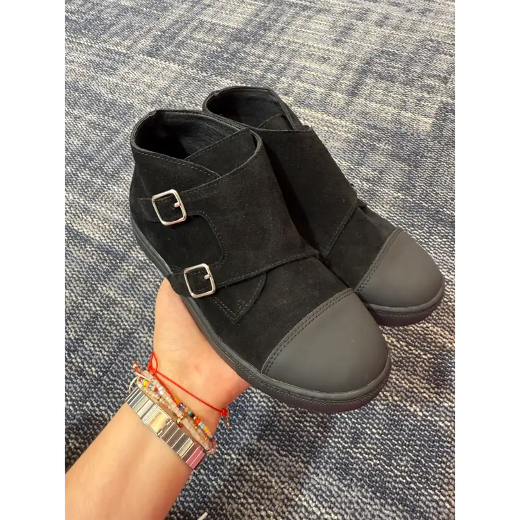 Mamelina black suede high top velcro sneaker 10109 high top sneaker