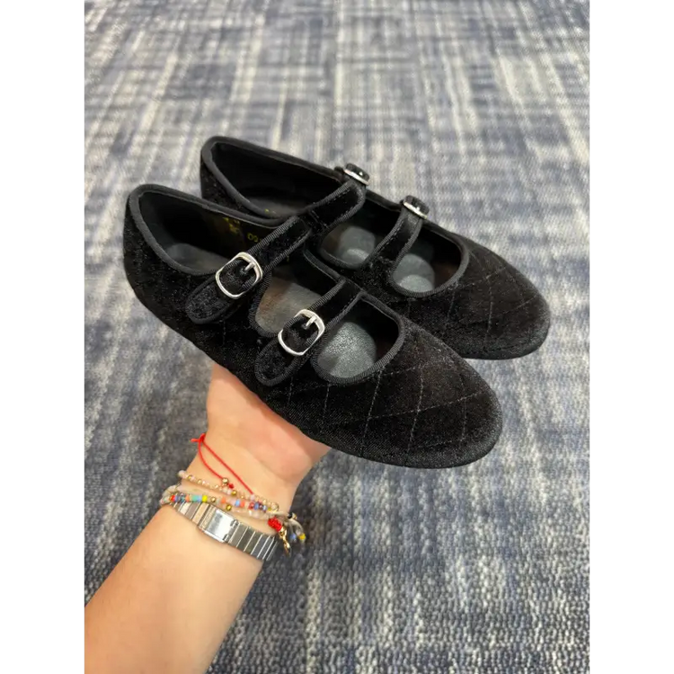 Mamelina black velvet double strap mary jane 0918 mary jane