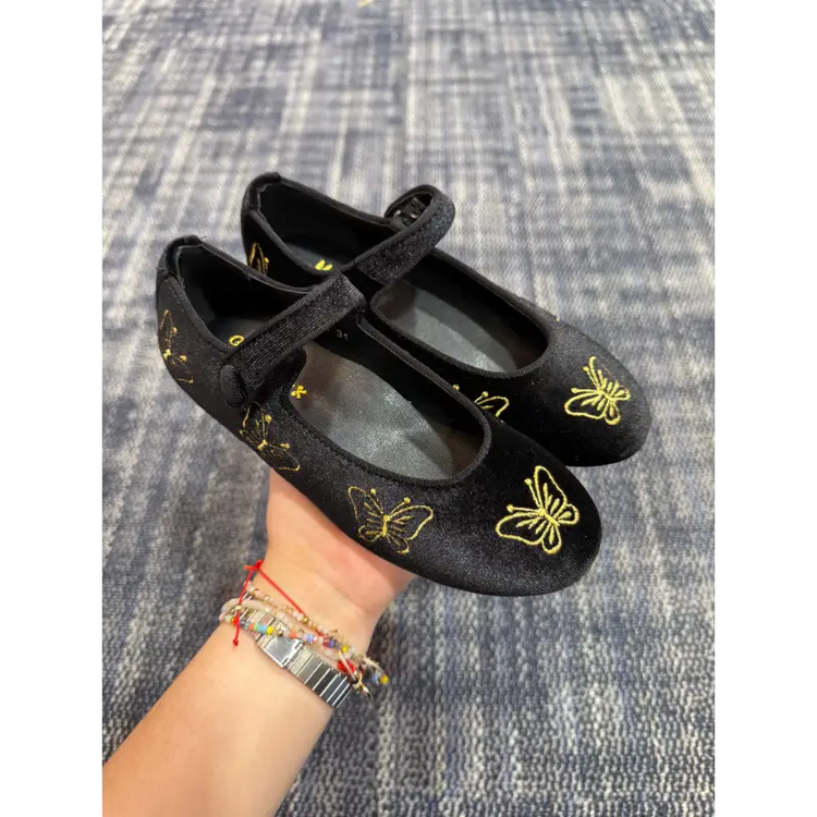 Mamelina black velvet gold butterflies mary jane a011 mary jane