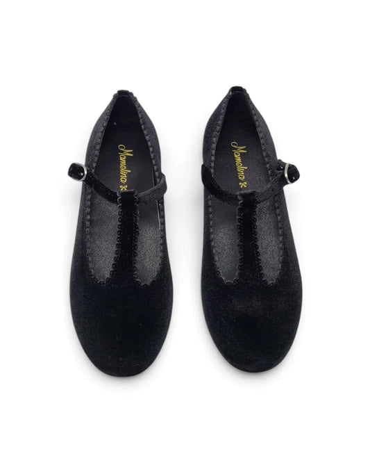 Mamelina black velvet t-strap 7542 | kids fast shipping