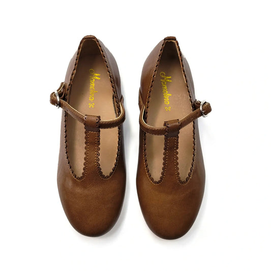 Mamelina brown leather t-strap shoes fast shipping