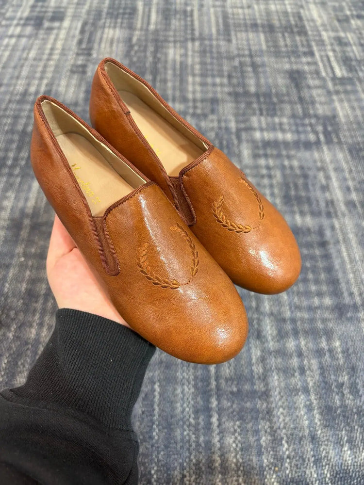 Mamelina brown leather smoking slip ons fast shipping